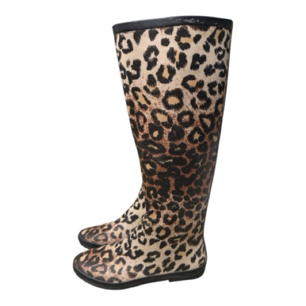 Volatile Raindrop Leopard Tan Animal Print Rain Boots Size 9